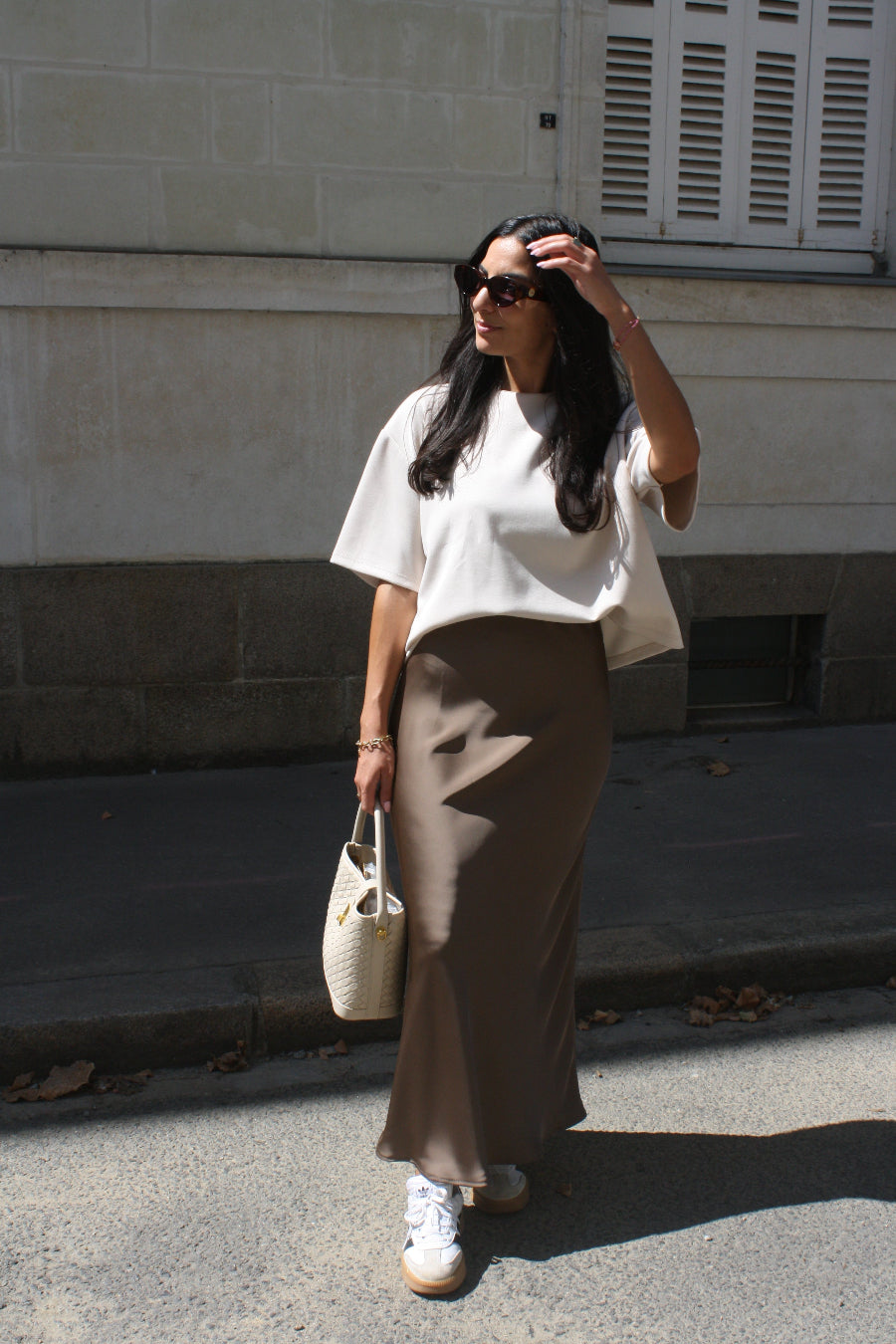 Jupe satin taupe