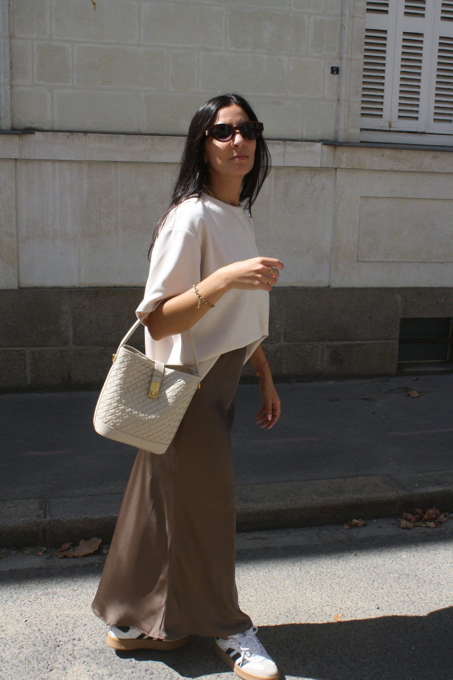 Jupe satin taupe