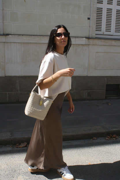 Jupe satin taupe
