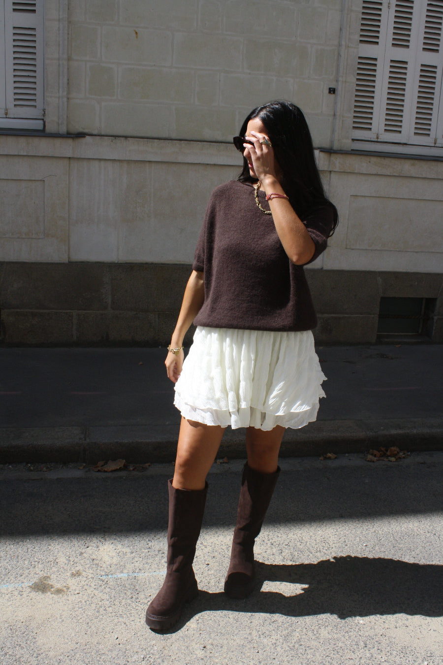 Pull manches courtes marron