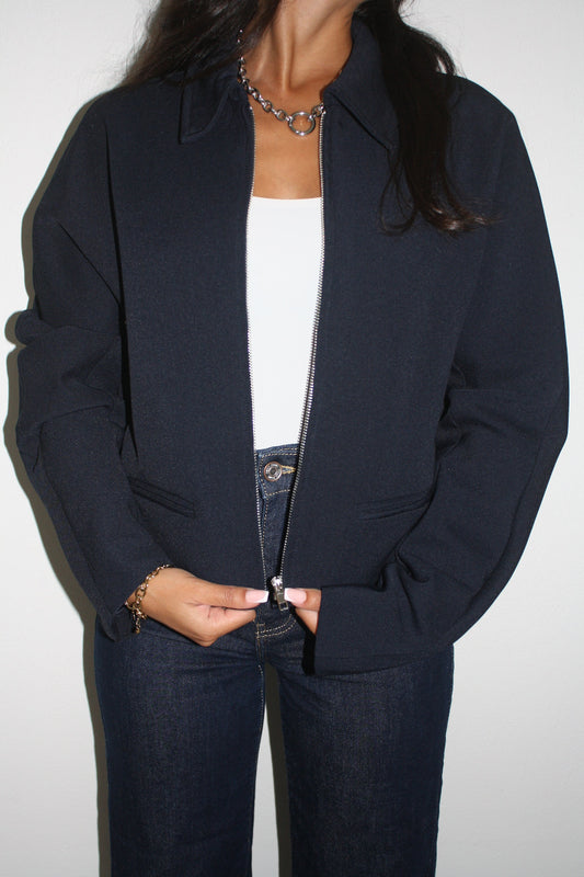 Veste courte zippée bleu marine