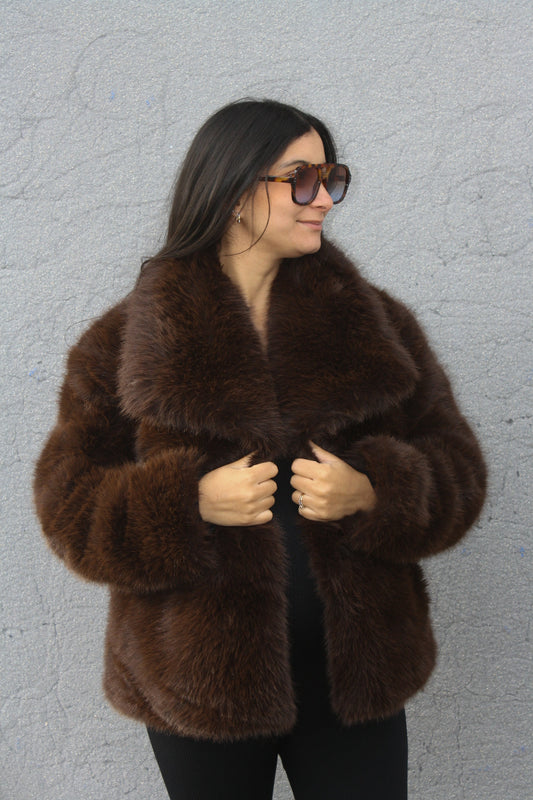 Veste fausse fourrure marron