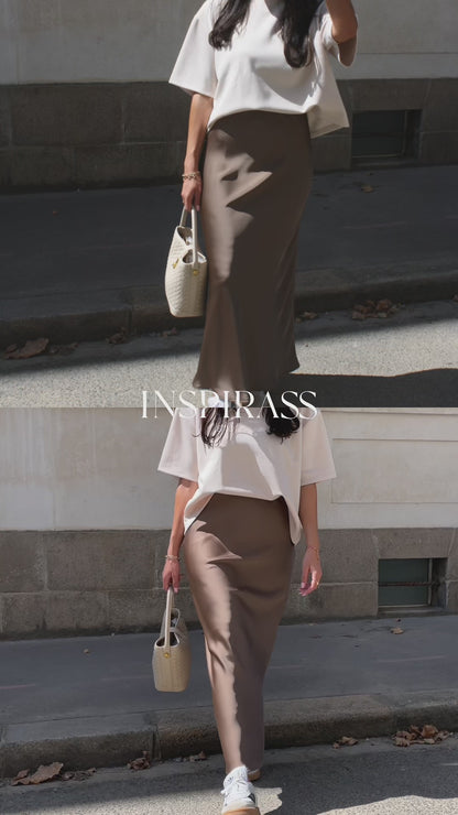 Jupe satin taupe